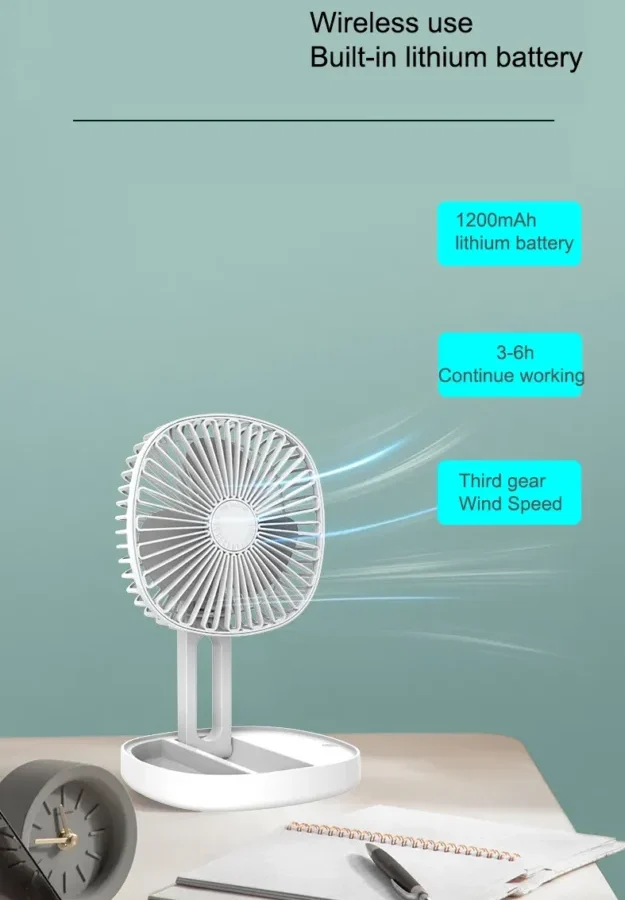 เครื่องปรับอากาศแบบพกพาขนาดเล็ก พัดลมไฟฟ้า พัดลมตั้งโต๊ะชาร์จไฟด้วย USB