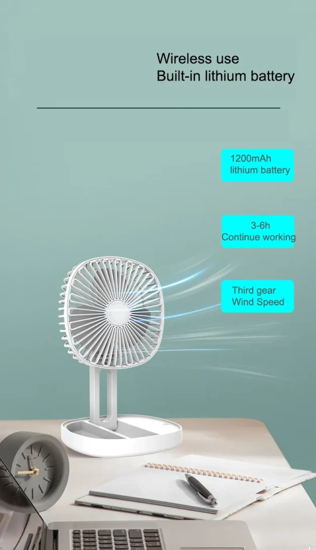 เครื่องปรับอากาศแบบพกพาขนาดเล็ก พัดลมไฟฟ้า พัดลมตั้งโต๊ะชาร์จไฟด้วย USB
